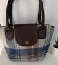 Rustic Tartan Fabric & Faux Leather Crossbody Satchel - Southwestern Blanket Han