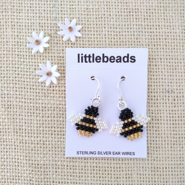 Bee Beaded Sterling Silver Earrings