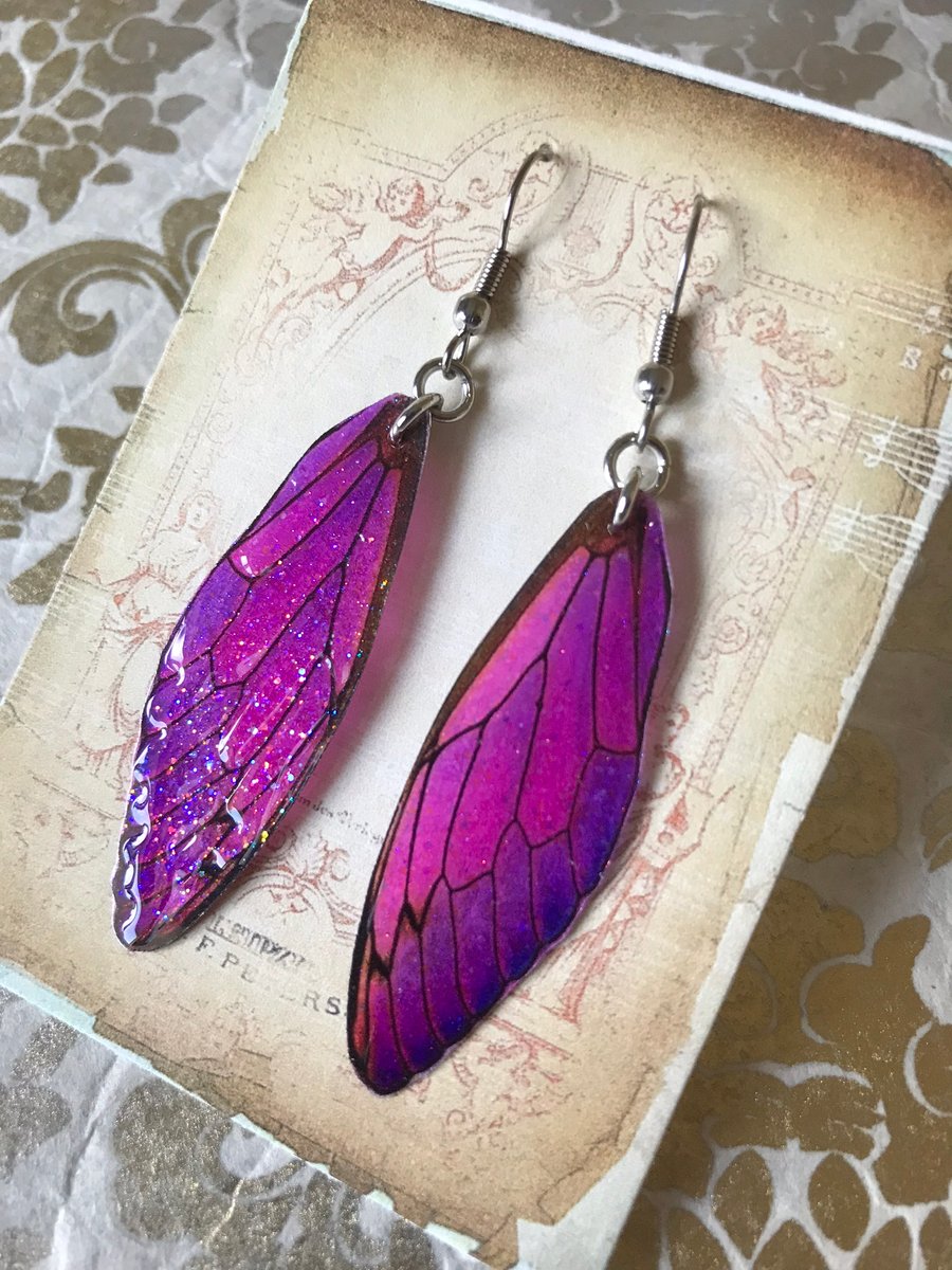 Purple and Pink Fairy Wing Surgical Steel Earrings