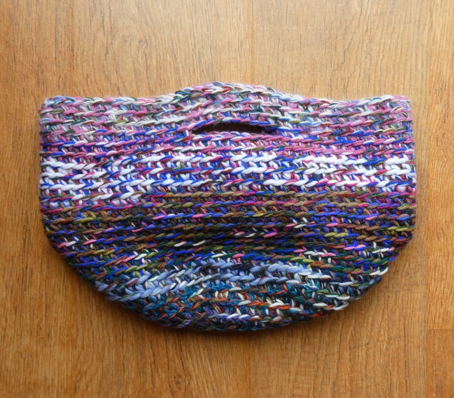 Colourful crocheted bucket bag with handles