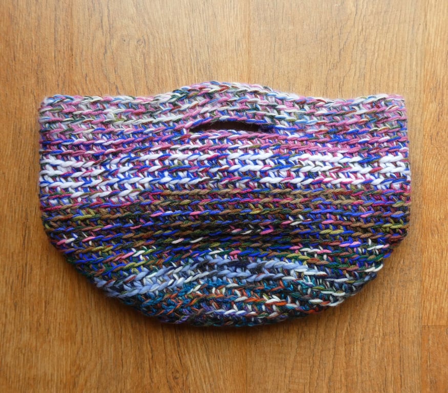 Colourful crocheted bucket bag with handles