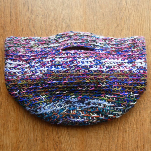 Colourful crocheted bucket bag with handles