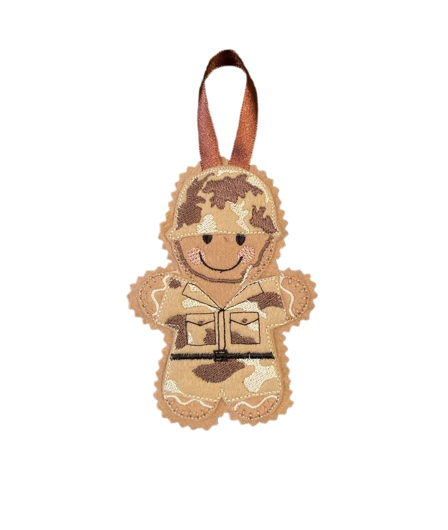 Army Camouflage Soldier Gingerbread Man Felt Decoration