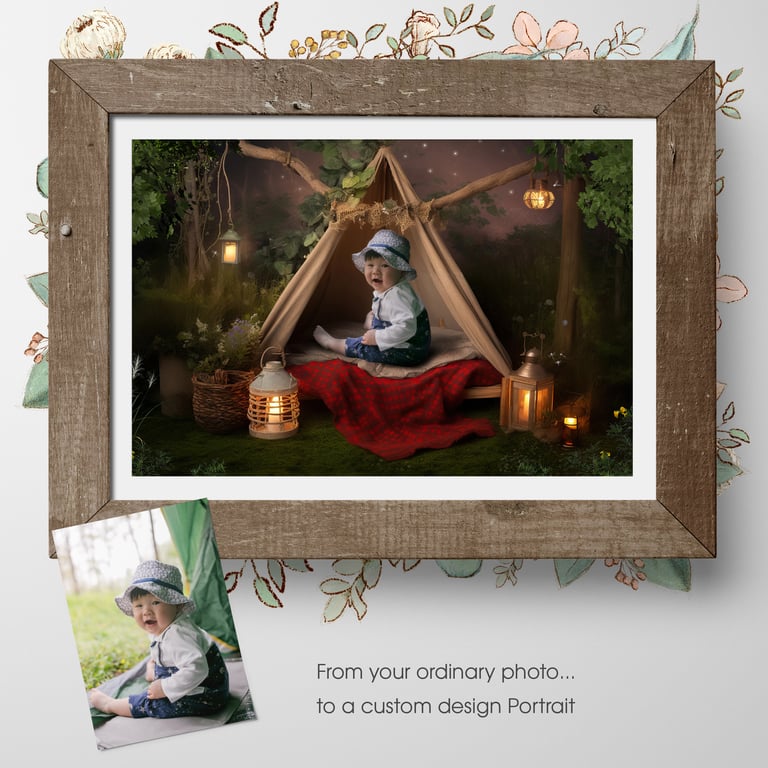Camping Trip, Fantasy Portrait for child custom photo art