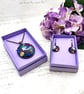 Strawberry Thief bird pink floral Liberty fabric button pendant and earrings - Image 6