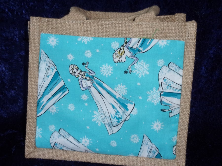 Elsa on Turquoise background small jute bag