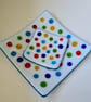 Fused glass spotty dish set with blue base