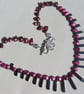 Black Hematite & Purple Pearl Gemstone Statement Cleopatra Fan Beaded Necklace - Image 3