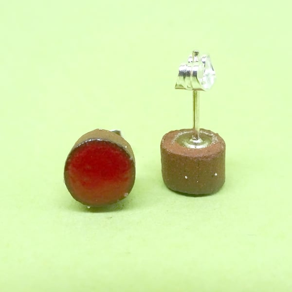 Ceramic red ear studs, small ear-studs, bright earrings, boho earrings