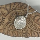 Textured Irregular Concave Silver Pendant and Chain