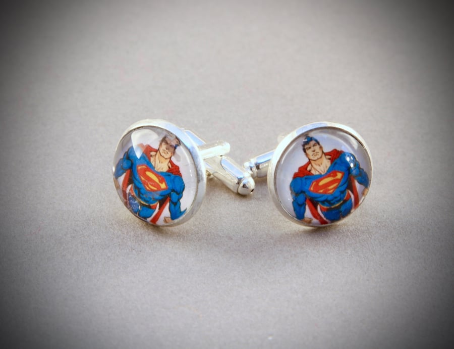Superman, Super Hero Silver Plated Cufflinks.