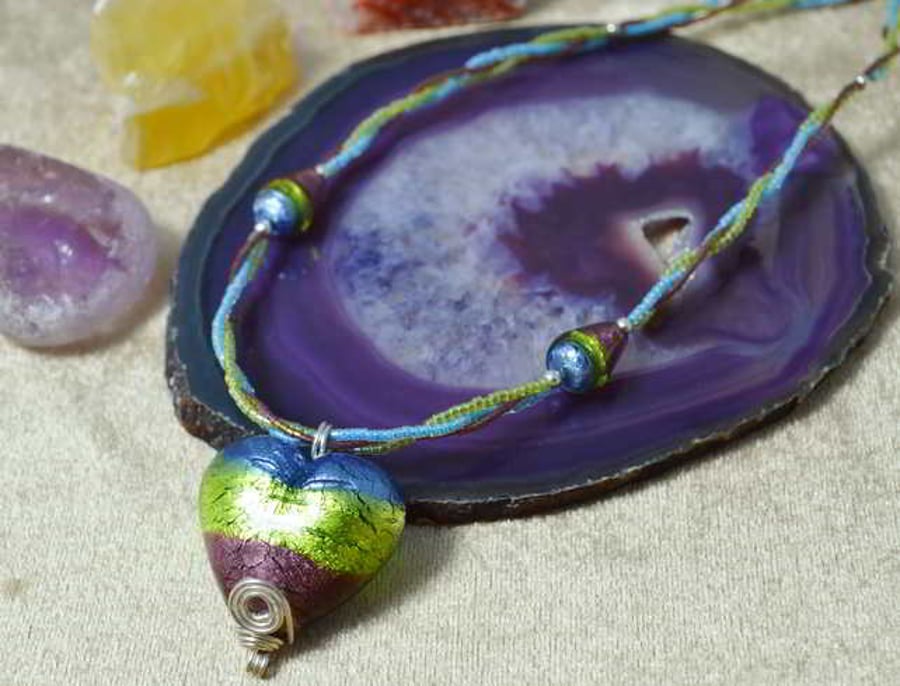 Rainbow Murano Glass Heart Necklace