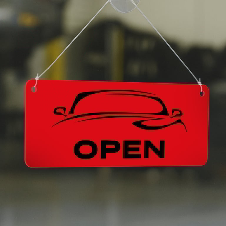 Open & Closed Sign for Garage - Car Outline: Car Service Shop, Auto Service Sign