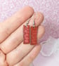 Small deep red dangle earrings, minimalist bright drop earrings - Image 4