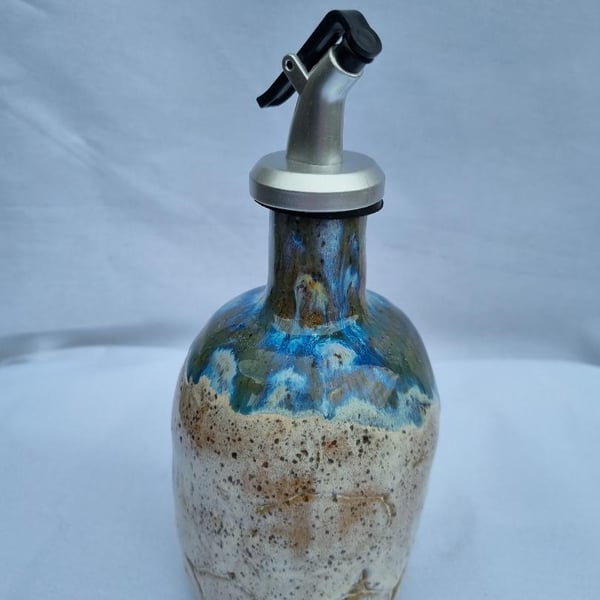 Handcrafted Blue Ceramic Oil Pourer with Sky Waters Rustic Glaze