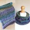 Purple, Blue & Green Cowl, Snood, Neckwarmer, Infinity Scarf 