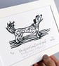 Woof woof woof - dog lino cut art print