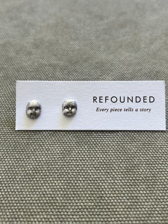 Frozen Charlotte Doll Face Silver Stud Earrings