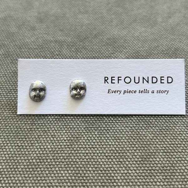 Frozen Charlotte Doll Face Silver Stud Earrings