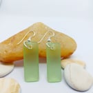 Sea Mist cultered sea glass and sterling silver puffed rectangle drop earrings