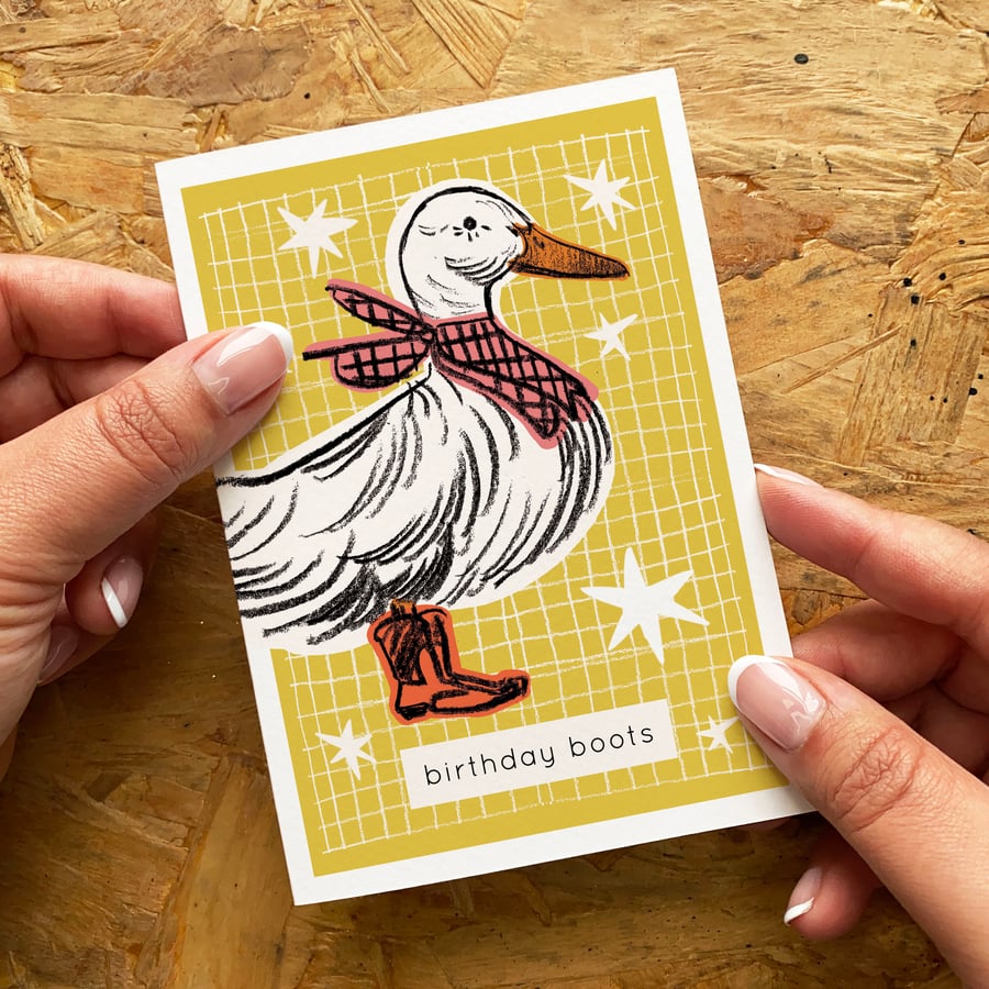 Birthday Card - Cowboy Duck Card, Funny Cowboy Boots Card