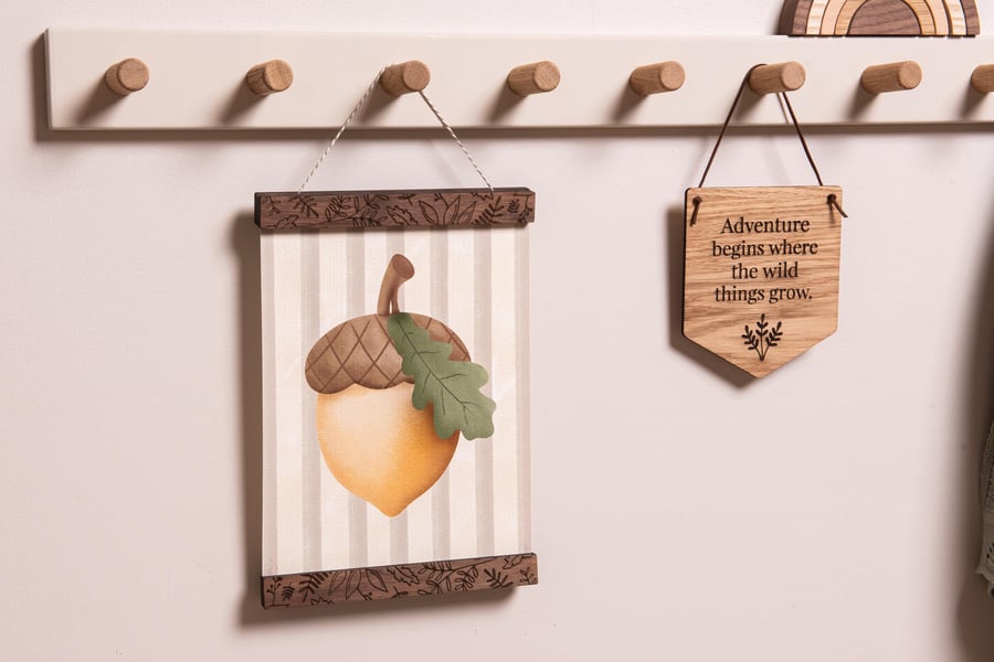 Walnut Picture Poster Hangers for Kids Bedroom and Nursery Wall.