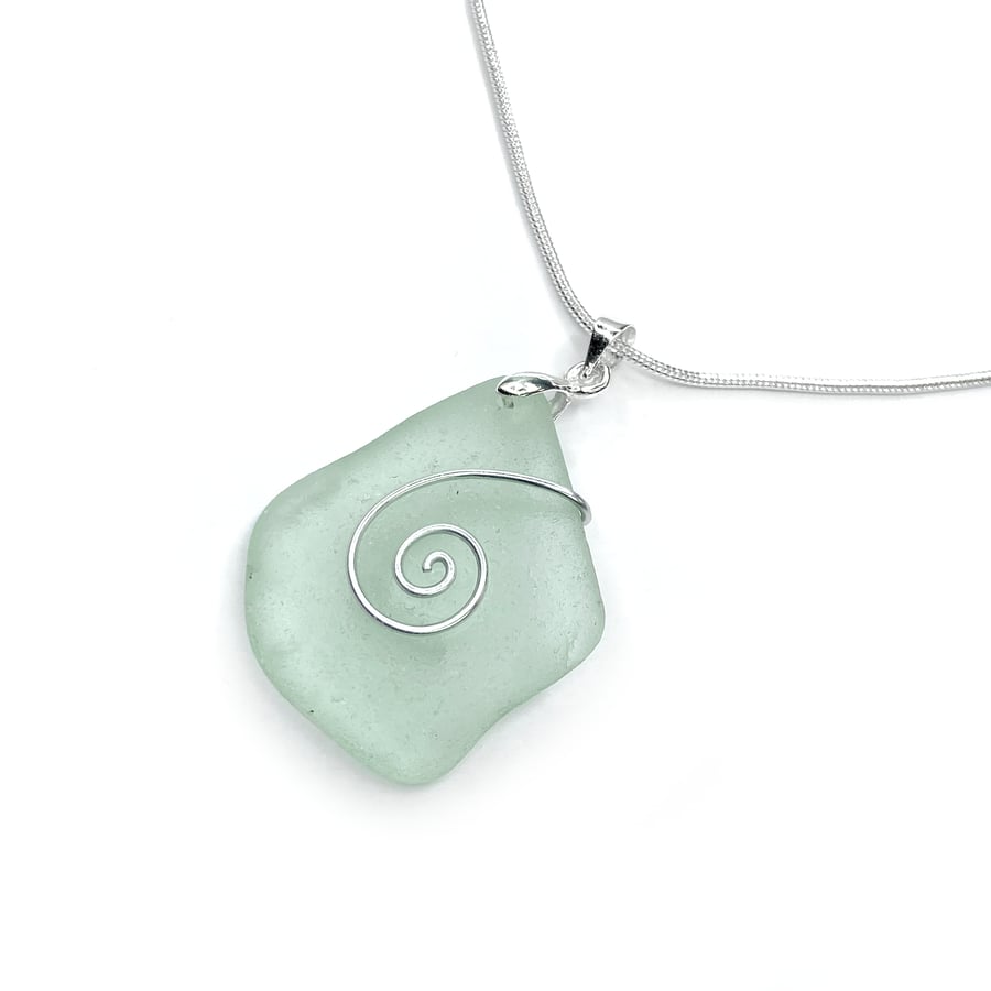 Sea Glass Pendant - Green Beach Glass, Silver Handmade Celtic Necklace Jewellery