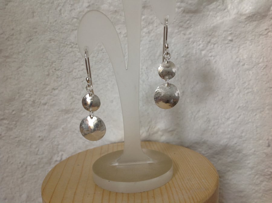 Sterling silver disc dangle drop earrings