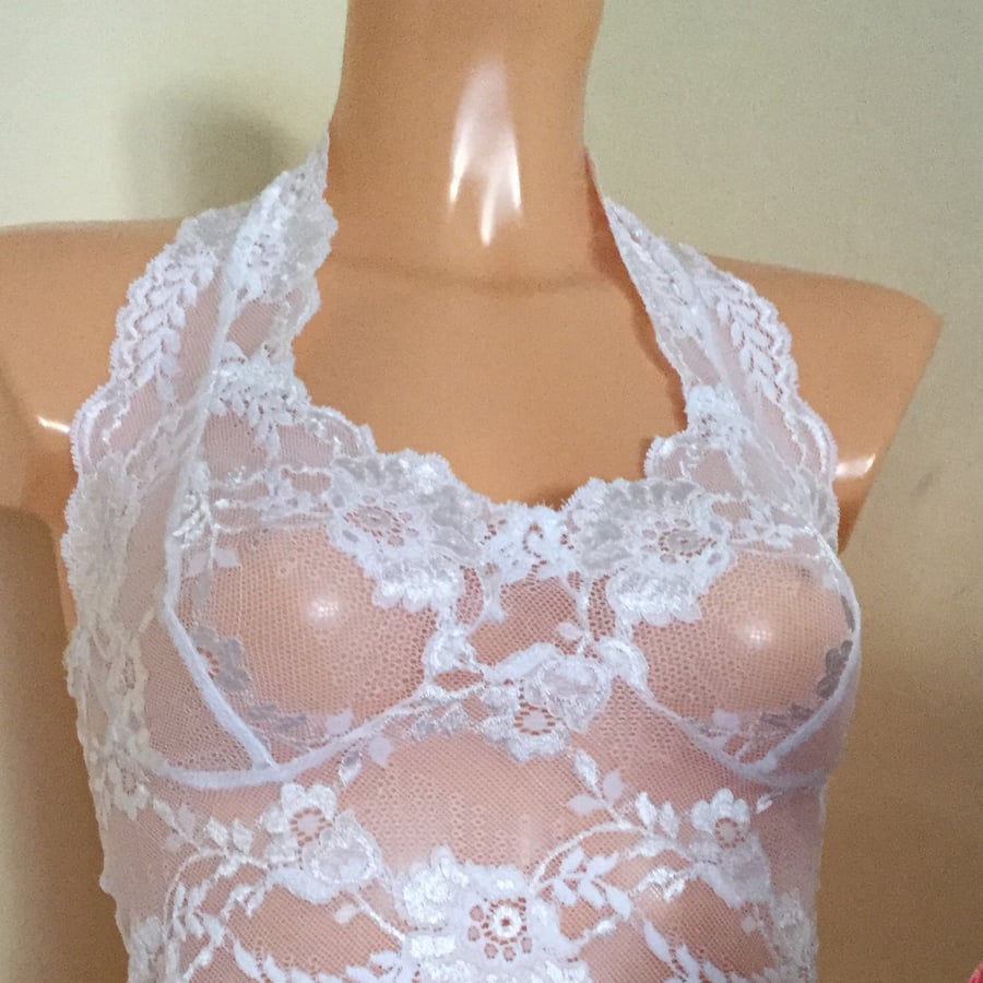 Balconette  bralette , in hand dyed lace , sky tones ,from Fidditchdesigns 