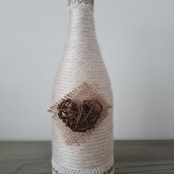 Handmade Upcycled Wine Bottle Ornament, Rustic Neutral Home Decor, Gift Idea