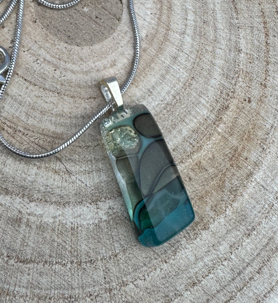 Beautiful Handmade Blue Seascape Inspired Glass Fused Pendant 
