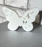 Freestanding White Butterfly Ornament with Embedded Turquoise Glass Chips 