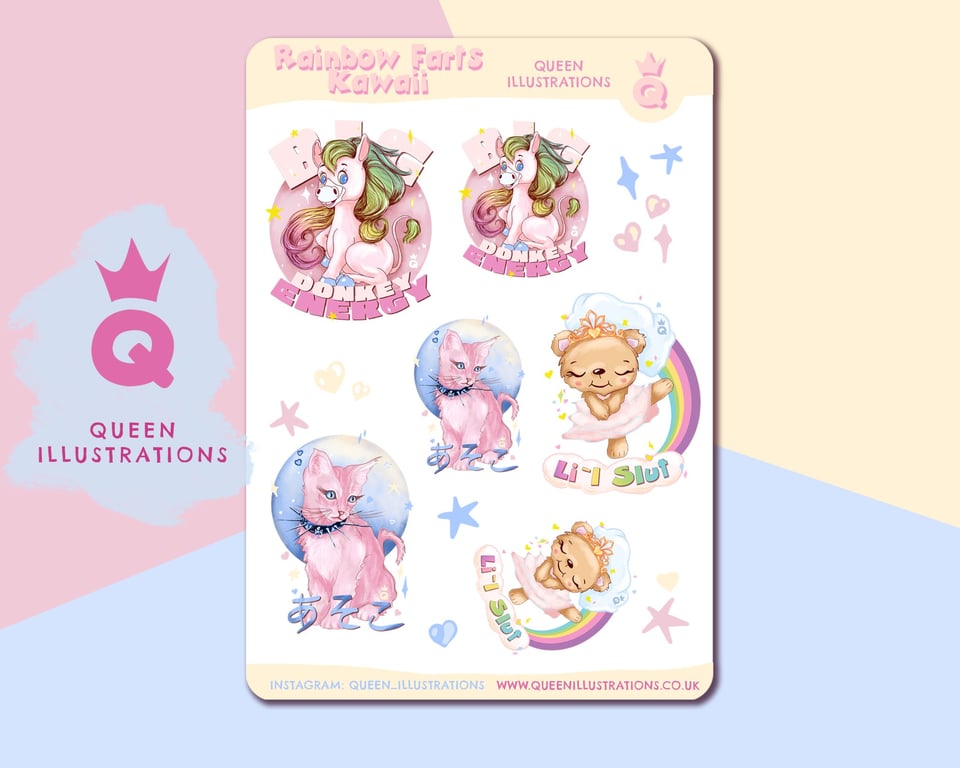 "RAINBOW FARTS KAWAII" Cute gay sticker sheet