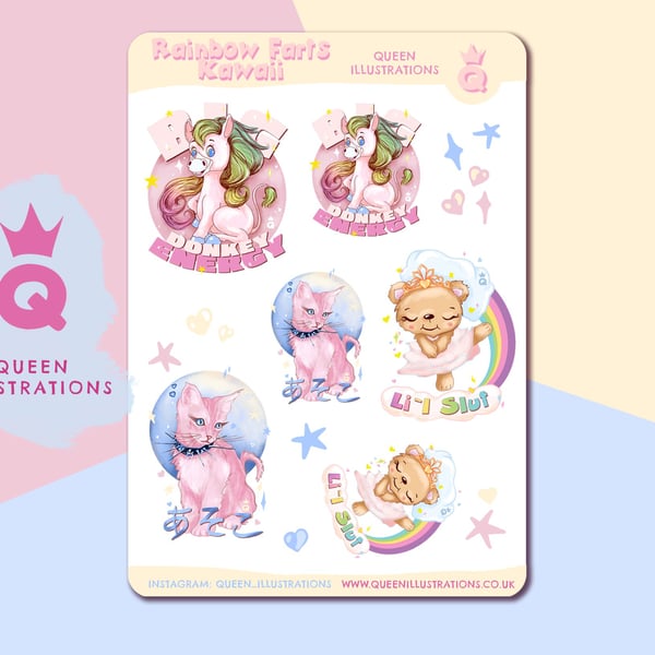 "RAINBOW FARTS KAWAII" Cute gay sticker sheet