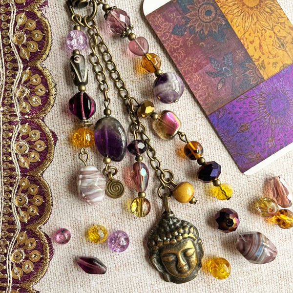 Amethyst bag charm, February birthstone, boho-glam handbag charm, purse charm