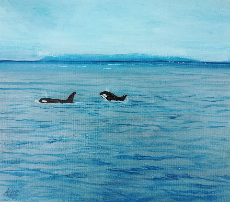 Orca Dolphin Killer Whale Original Acrylic Seascape ocean art painting