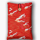 Red & Gold Wave Book Sleeve – Japanese Cotton Book Protector with Coconut Button