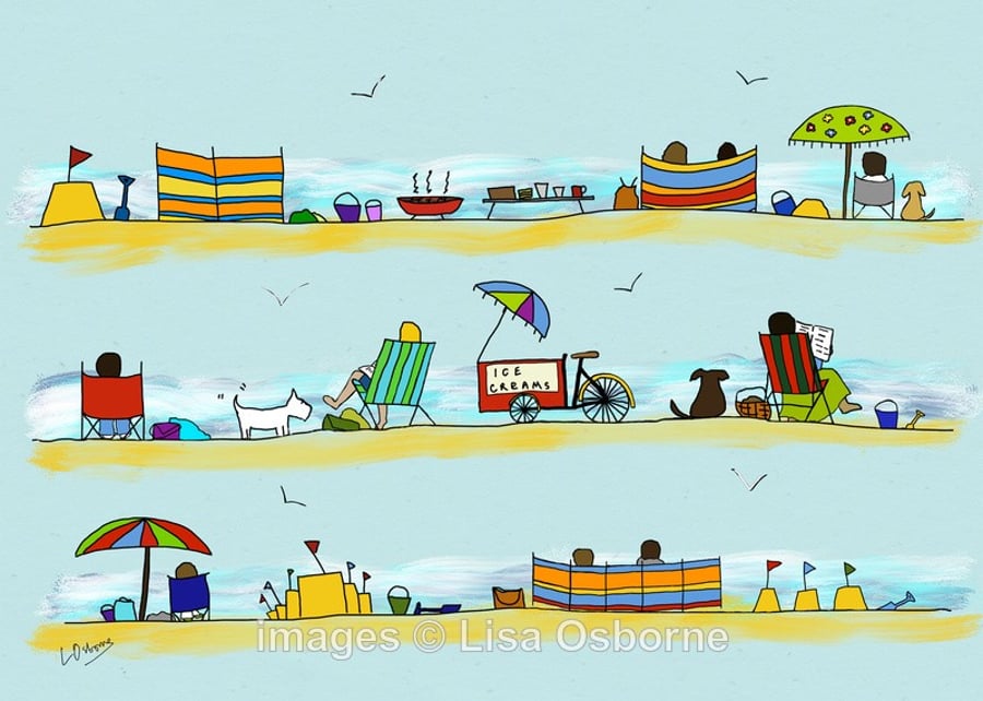 Day at the seaside. Signed print. Digital illustration. Beach. Coast. Sea.