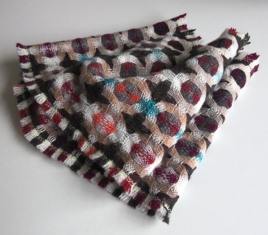 Handwoven Lambswool Cowl in Reds and Brown 1