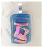 Turquoise Patchwork Dichroic Glass Pendant 196 silver plated chain - Image 4