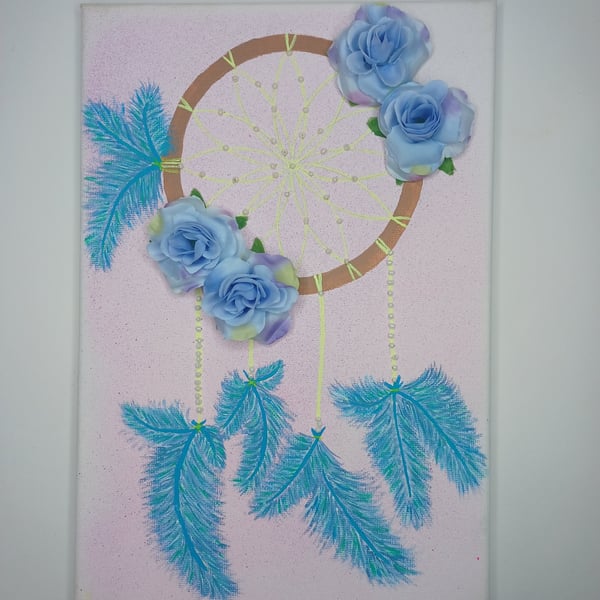 Mixed media acrylic canvas dream catcher painting 