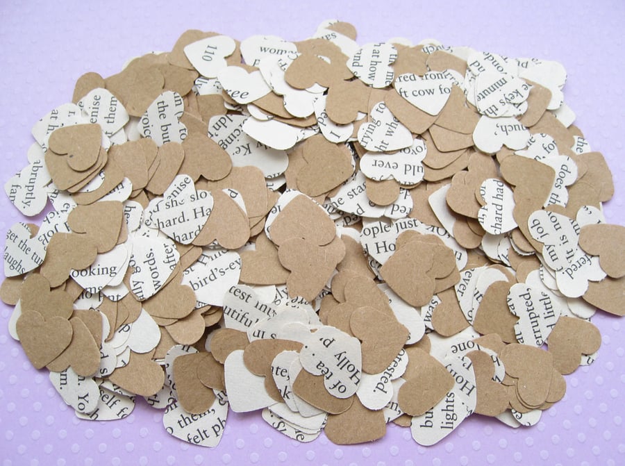 2000 Book Confetti Kraft Paper Hearts - Many book choices - Wedding Decor