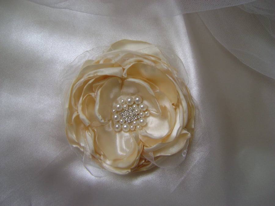 Cream Silky Jewelled Bridal Hair Flower