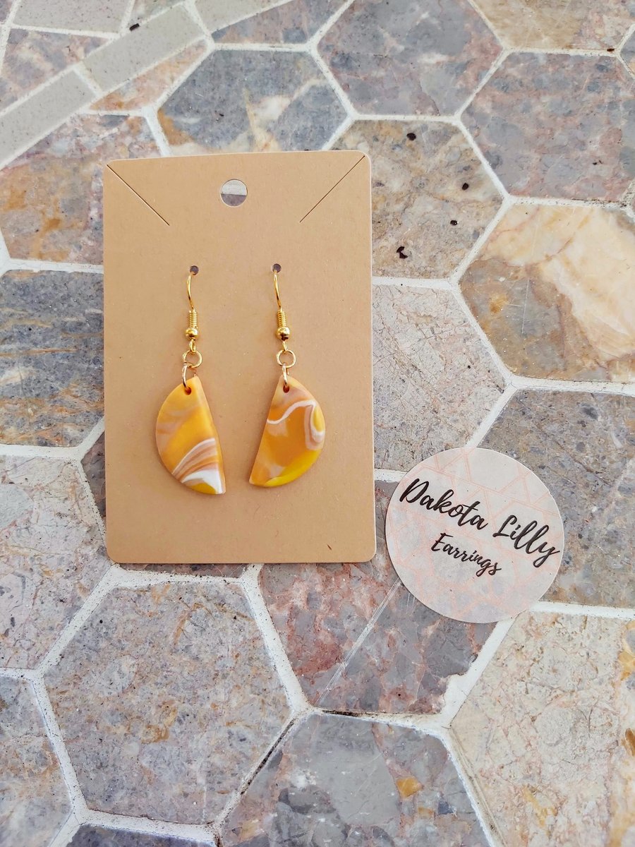 Honey theme, semicirlce polymer clay earrings