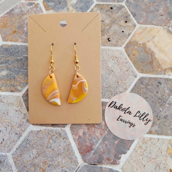 Honey theme, semicirlce polymer clay earrings