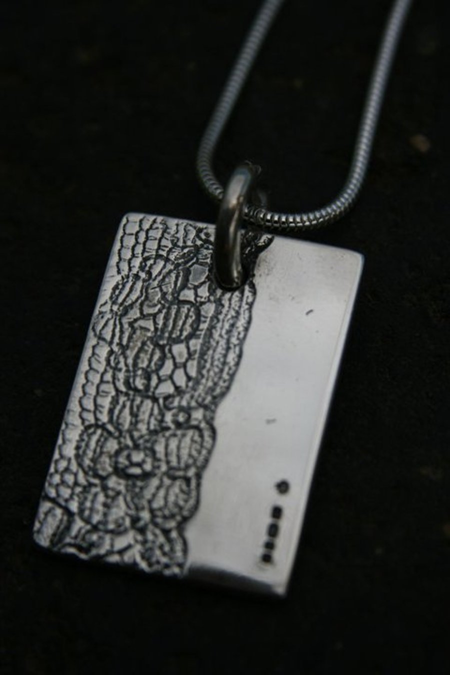 Lace imprinted chunky dog tag