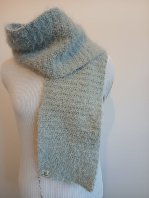 Hand crocheted sage green cashmere scarf