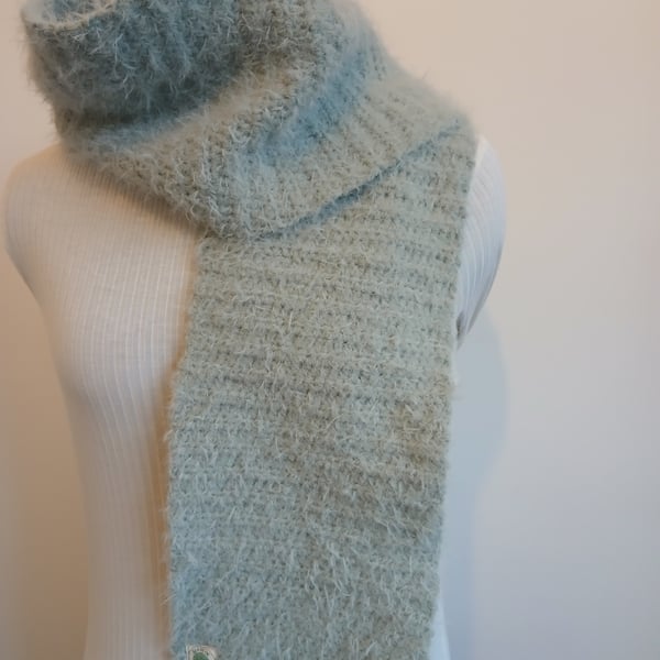 Hand crocheted sage green cashmere scarf