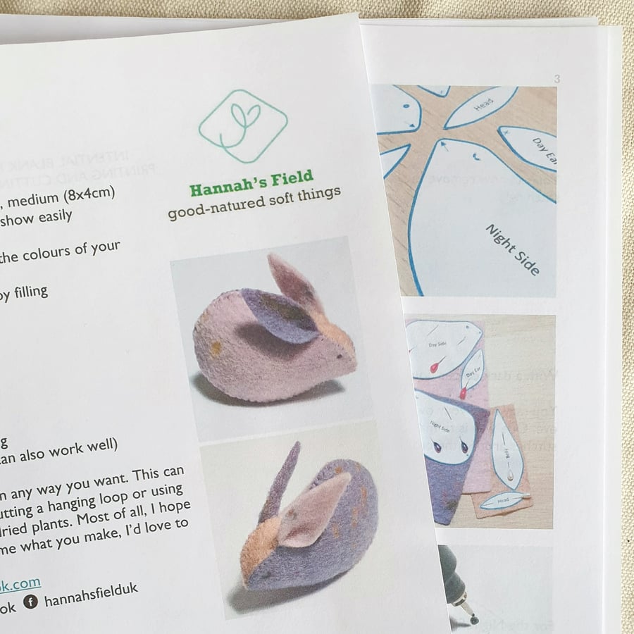 Digital PDF Sewing Pattern - Day to Night Felt Bunny Rabbit