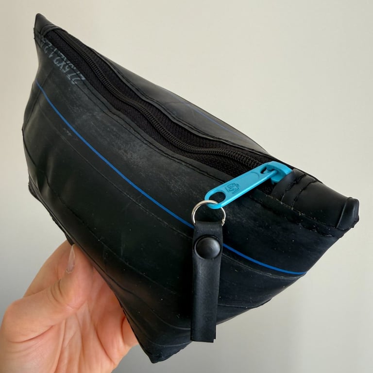 Lined Inner Tube Bag - Blue Zip & Light Blue Transport-Themed Lining